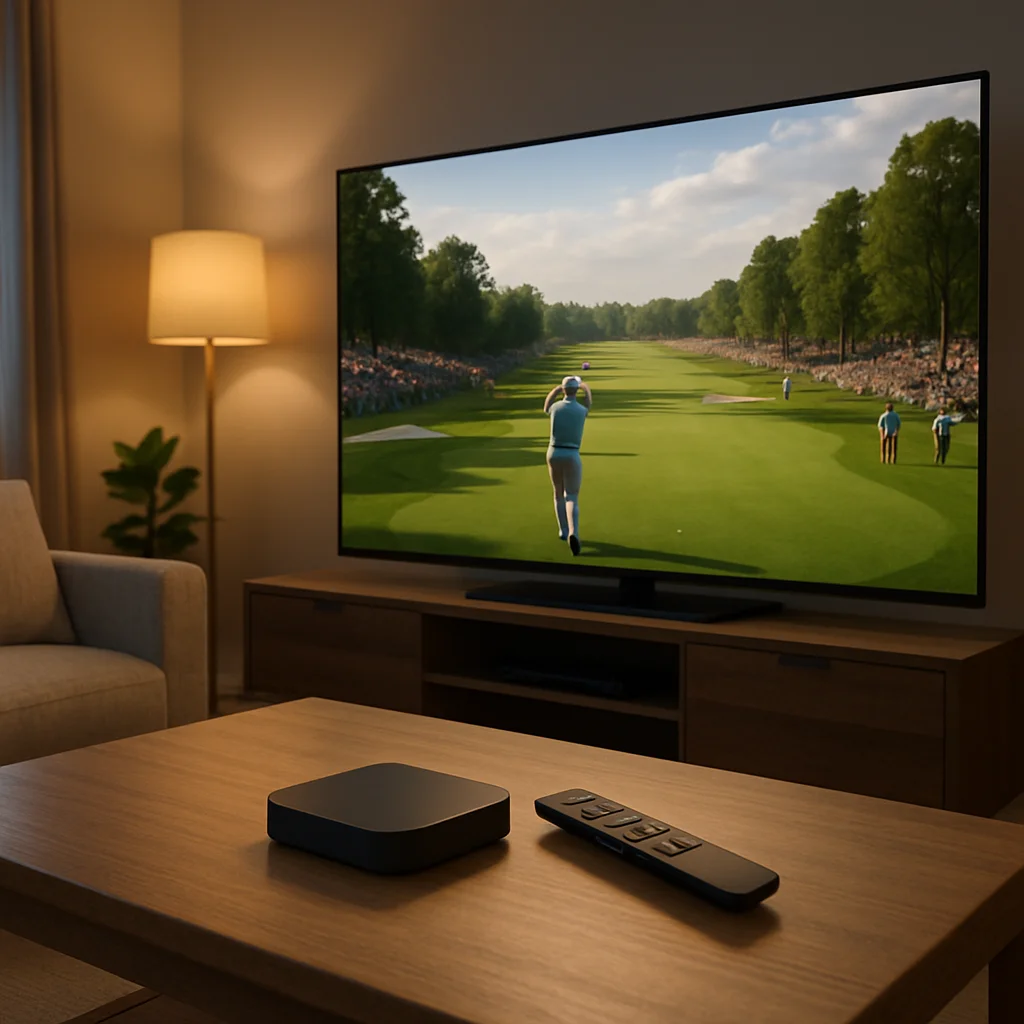 Golf Majors Live Streaming IPTV Guide 2026 setup on a 4K TV showing a professional golf tournament
